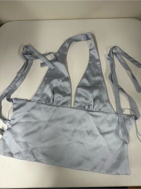 Zara Satin Halter Bralette in Pale Blue